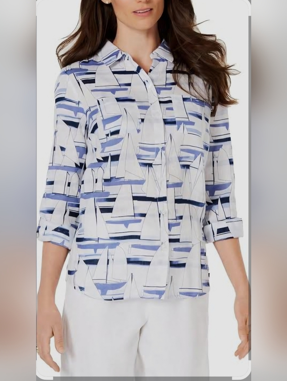 Charter Club Blue & White Sailboat Button-Front Shirt